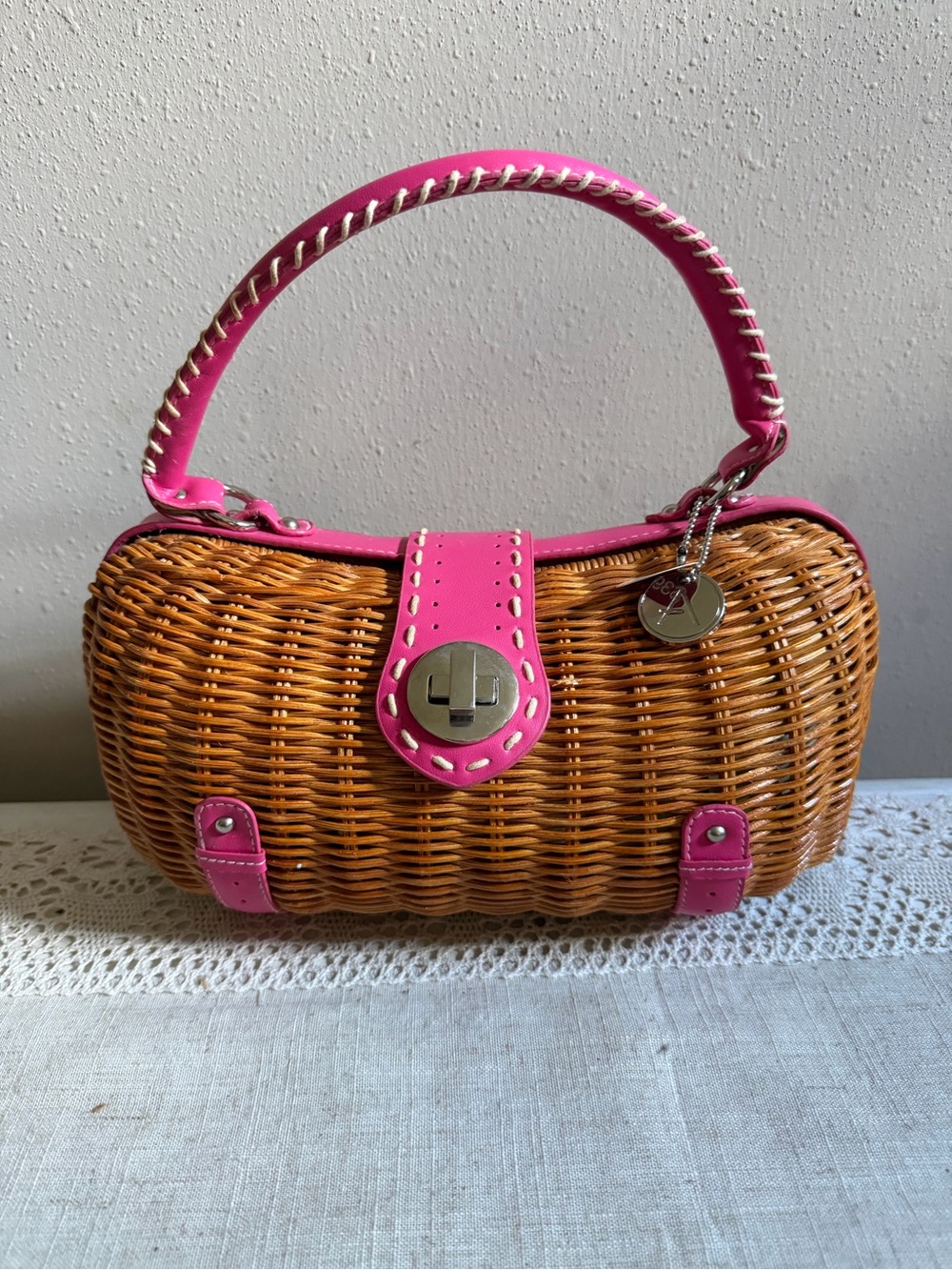 VTG Rattan Wicker Barrel Basket Bag Purse Summer Handbag
 By Aerosoles New
